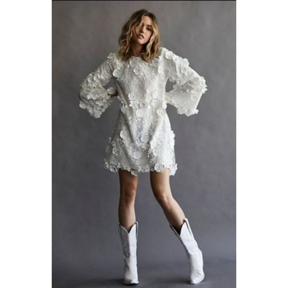 Free People Mestiza Flora Mini Ivory Floral Dress Size Medium